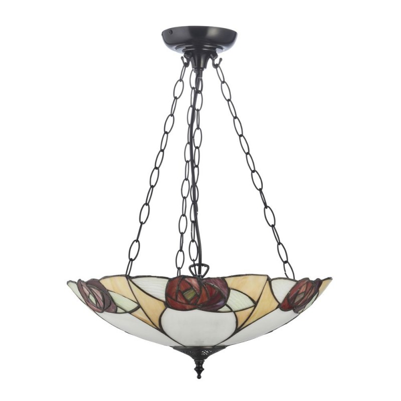 Interiors1900-111879 - Ingram - Satin Black 3 Light Pendant with Tiffany Glass