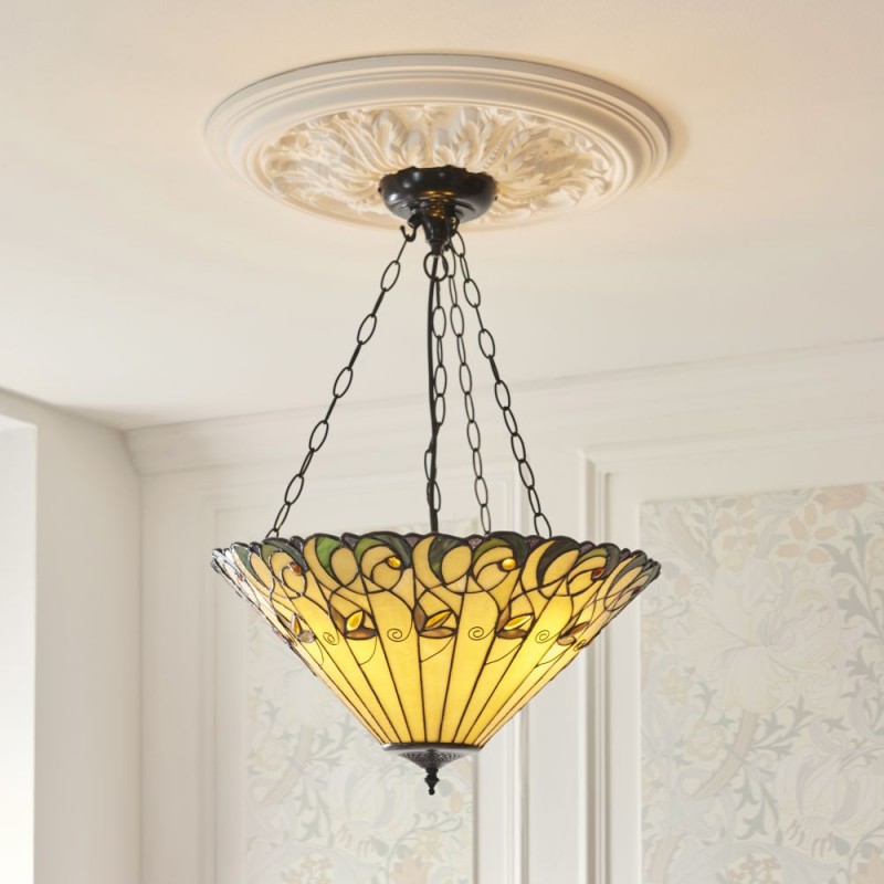 Interiors1900-111881 - Jamelia - Satin Black 3 Light Pendant with Tiffany Glass