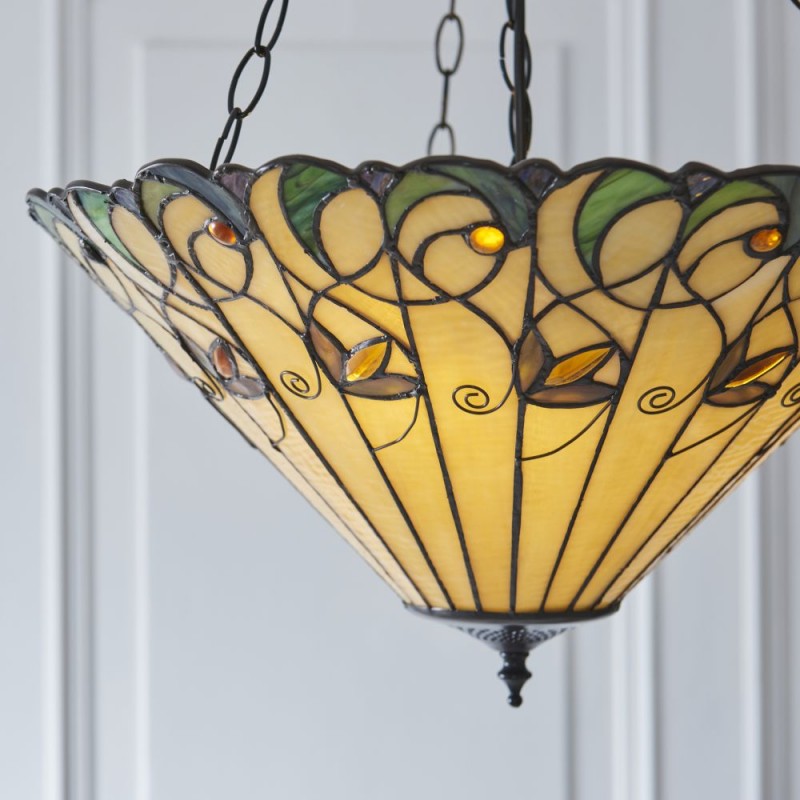 Interiors1900-111881 - Jamelia - Satin Black 3 Light Pendant with Tiffany Glass