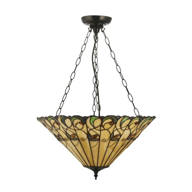 Interiors1900-111881 - Jamelia - Satin Black 3 Light Pendant with Tiffany Glass