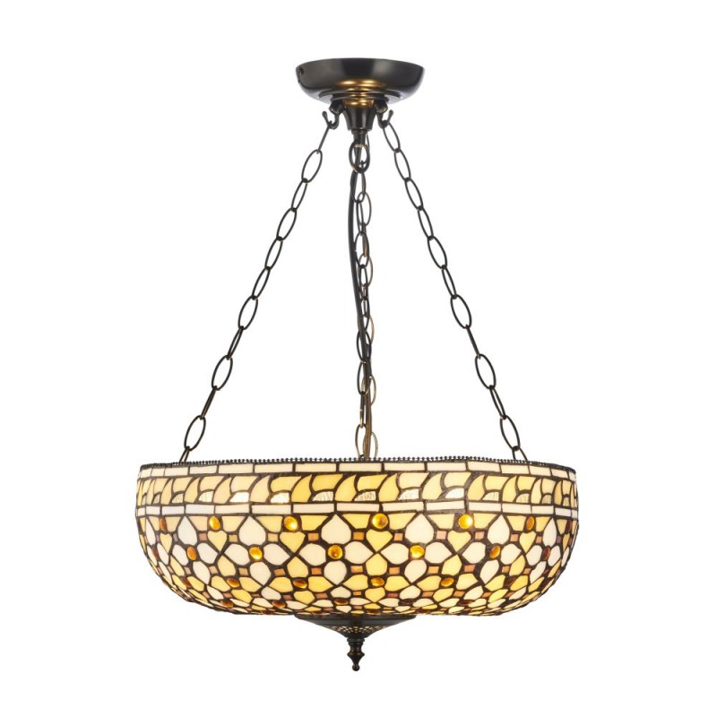Interiors1900-111882 - Mille Feux - Satin Black 3 Light Pendant with Tiffany Glass