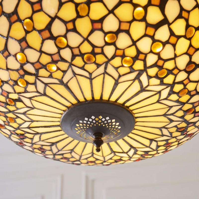 Interiors1900-111882 - Mille Feux - Satin Black 3 Light Pendant with Tiffany Glass