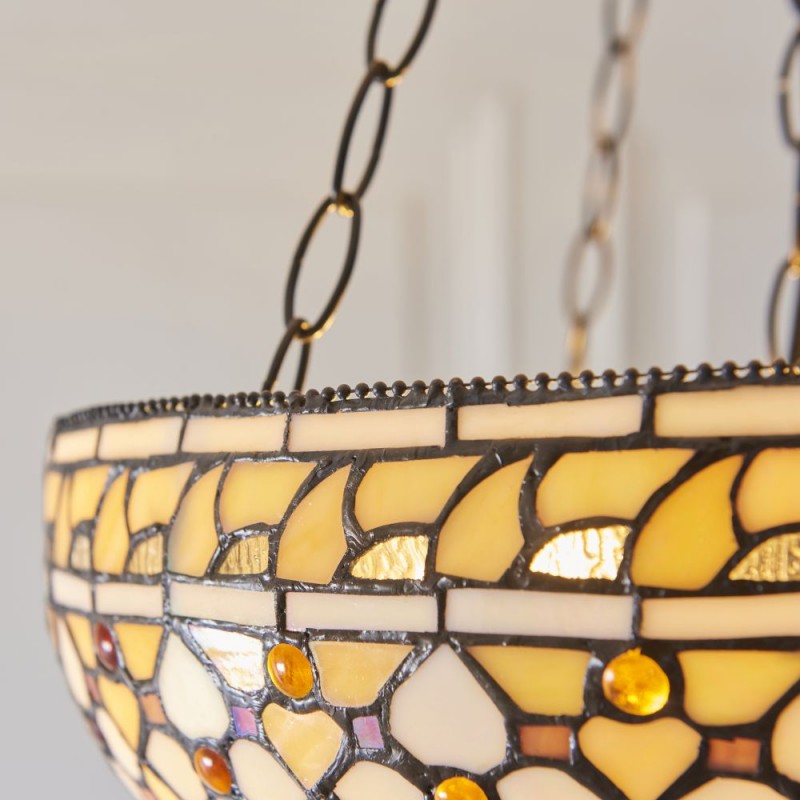 Interiors1900-111882 - Mille Feux - Satin Black 3 Light Pendant with Tiffany Glass