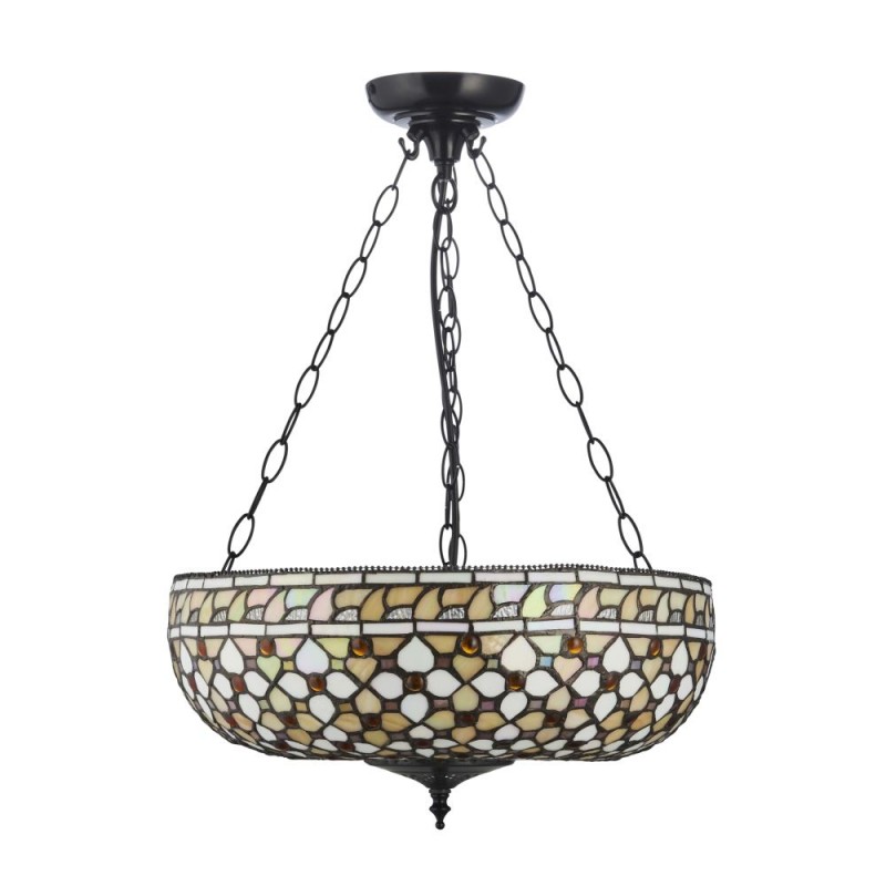 Interiors1900-111882 - Mille Feux - Satin Black 3 Light Pendant with Tiffany Glass