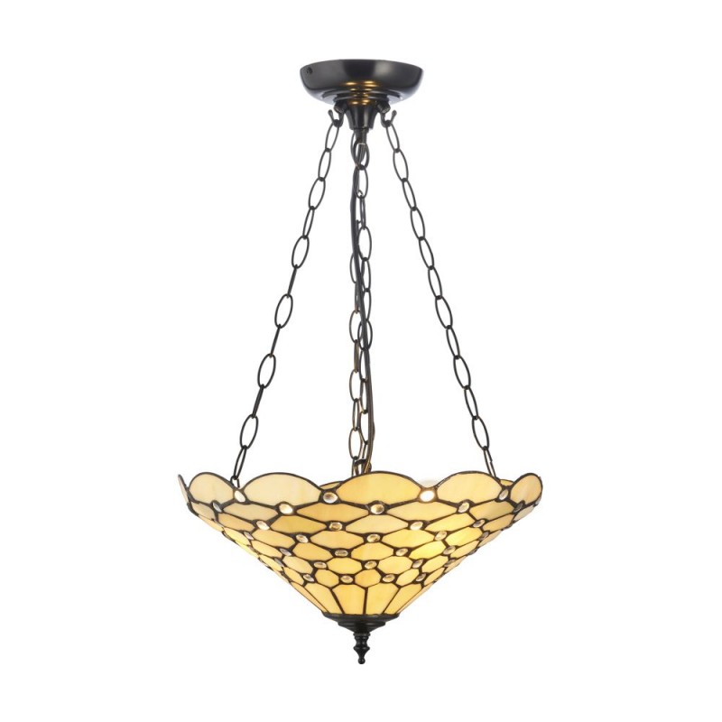 Interiors1900-111884 - Pearl - Satin Black 3 Light Pendant with Tiffany Glass