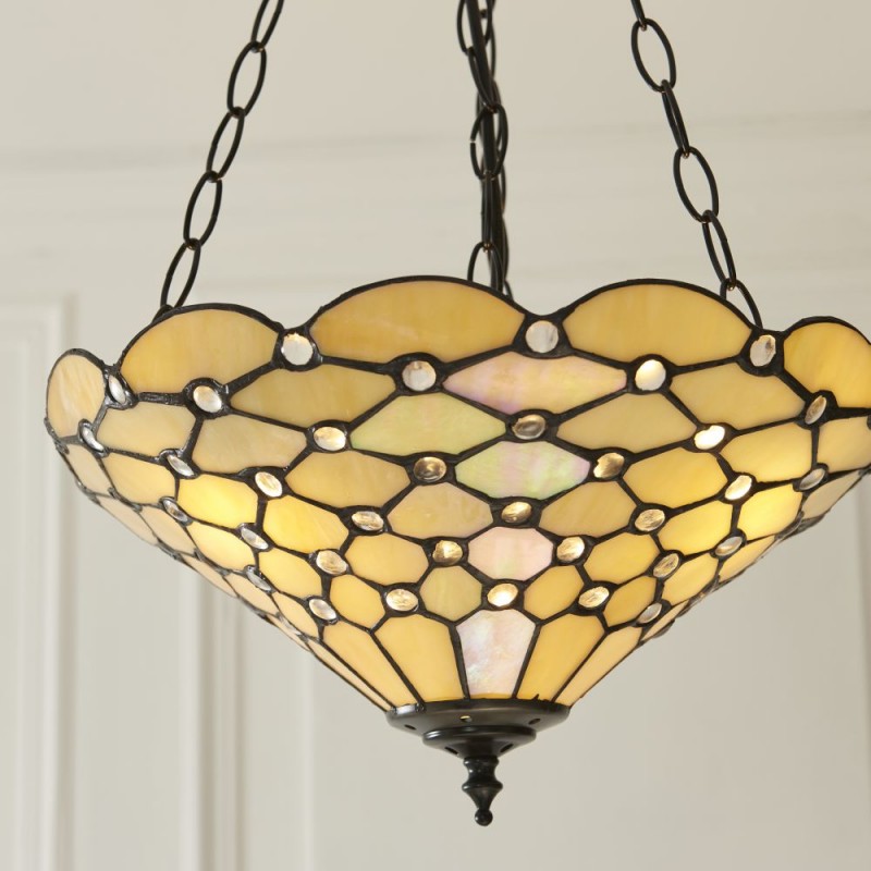 Interiors1900-111884 - Pearl - Satin Black 3 Light Pendant with Tiffany Glass