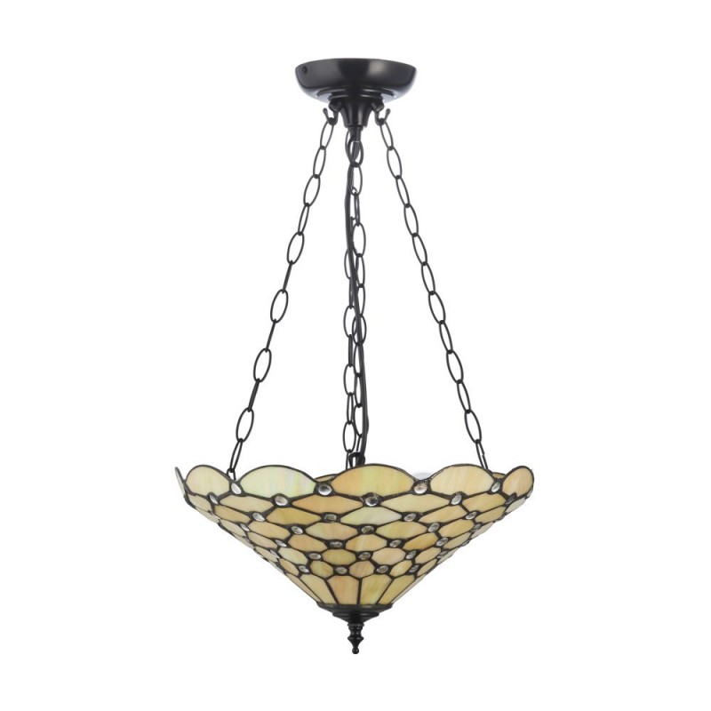Interiors1900-111884 - Pearl - Satin Black 3 Light Pendant with Tiffany Glass