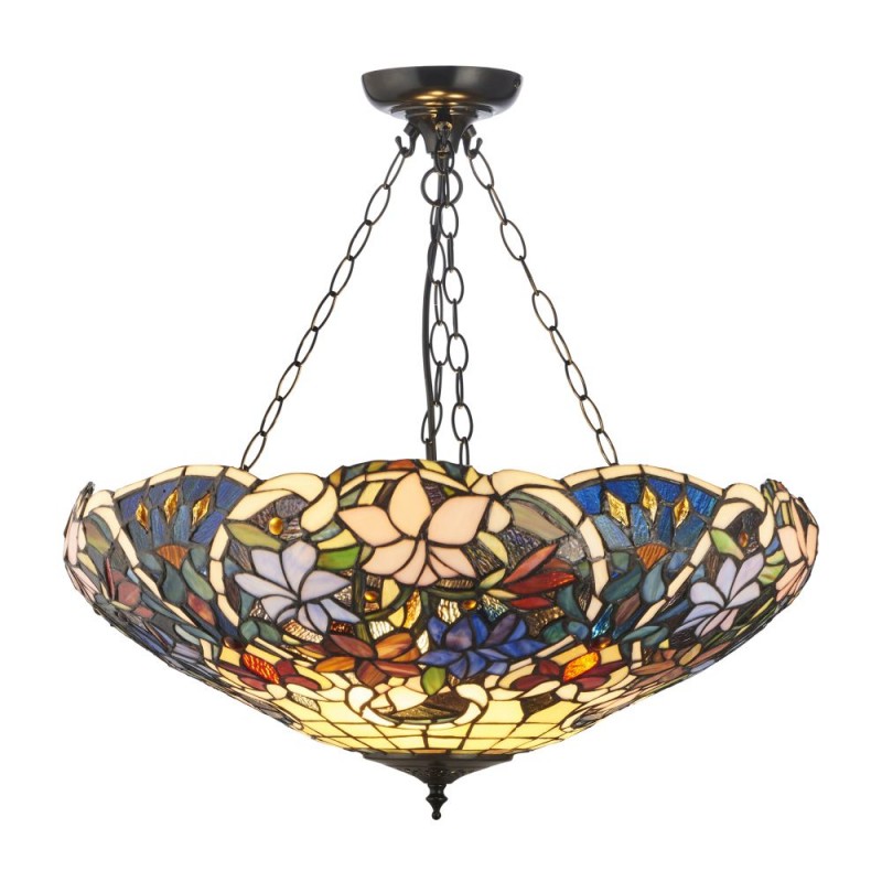 Interiors1900-111887 - Sullivan - Satin Black 3 Light Pendant with Tiffany Glass