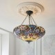 Interiors1900-111887 - Sullivan - Satin Black 3 Light Pendant with Tiffany Glass