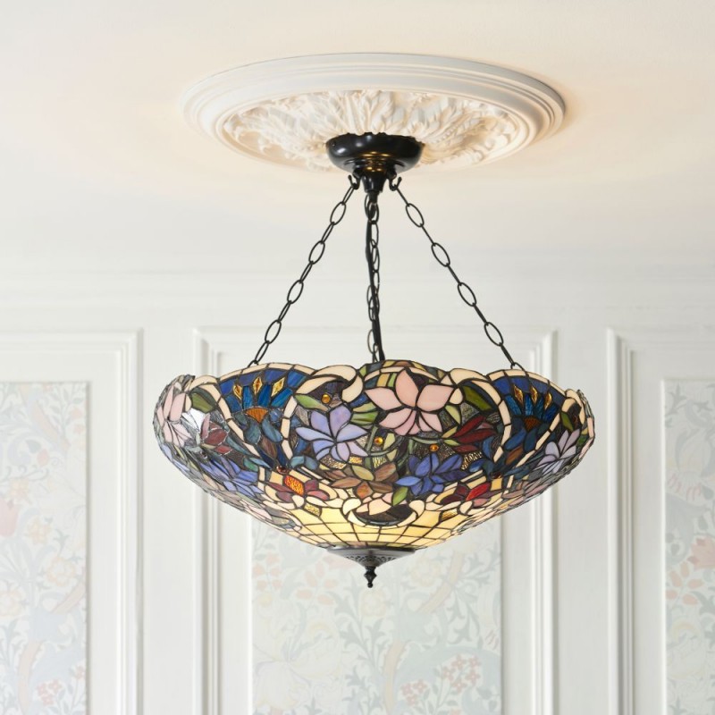 Interiors1900-111887 - Sullivan - Satin Black 3 Light Pendant with Tiffany Glass