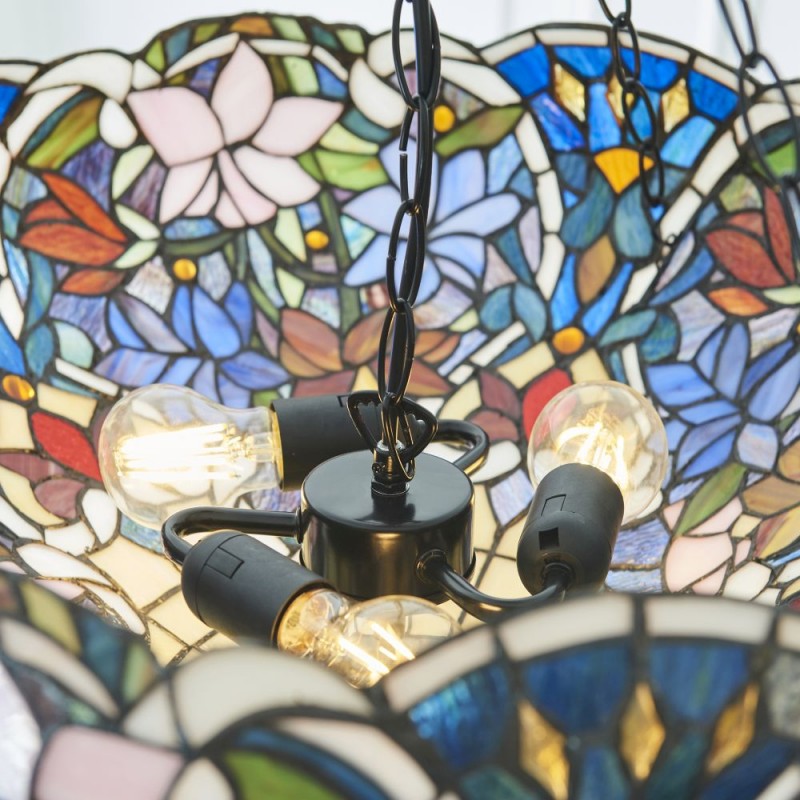 Interiors1900-111887 - Sullivan - Satin Black 3 Light Pendant with Tiffany Glass