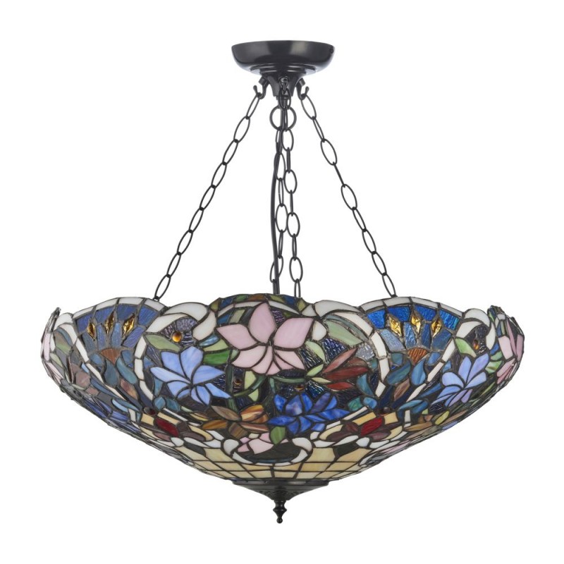 Interiors1900-111887 - Sullivan - Satin Black 3 Light Pendant with Tiffany Glass