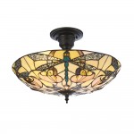 Ashton - Satin Black 3 Light Semi Flush with Tiffany Glass