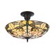 Interiors1900-111892 - Ashton - Satin Black 3 Light Semi Flush with Tiffany Glass
