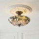 Interiors1900-111892 - Ashton - Satin Black 3 Light Semi Flush with Tiffany Glass