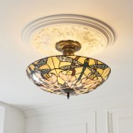 Ashton - Satin Black 3 Light Semi Flush with Tiffany Glass