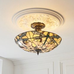 Ashton - Satin Black 3 Light Semi Flush with Tiffany Glass