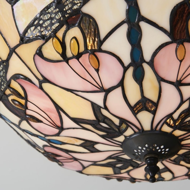 Interiors1900-111892 - Ashton - Satin Black 3 Light Semi Flush with Tiffany Glass