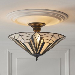 Astoria - Satin Black 3 Light Semi Flush with Tiffany Glass