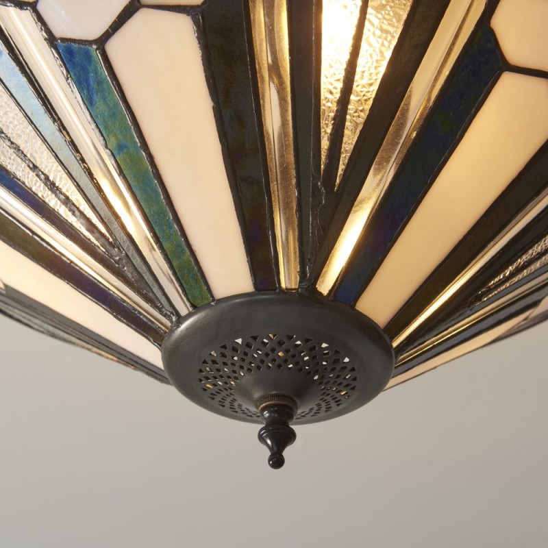 Interiors1900-111895 - Astoria - Satin Black 3 Light Semi Flush with Tiffany Glass