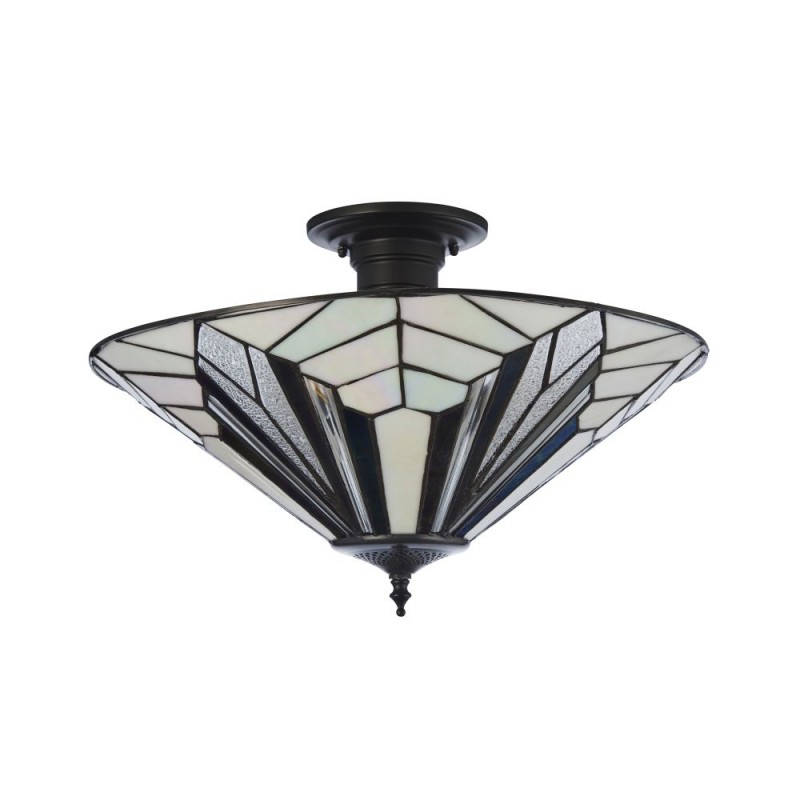 Interiors1900-111895 - Astoria - Satin Black 3 Light Semi Flush with Tiffany Glass