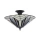 Interiors1900-111895 - Astoria - Satin Black 3 Light Semi Flush with Tiffany Glass