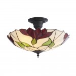 Botanica - Satin Black 3 Light Semi Flush with Tiffany Glass