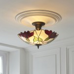 Botanica - Satin Black 3 Light Semi Flush with Tiffany Glass