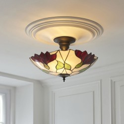 Botanica - Satin Black 3 Light Semi Flush with Tiffany Glass