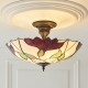 Interiors1900-111896 - Botanica - Satin Black 3 Light Semi Flush with Tiffany Glass