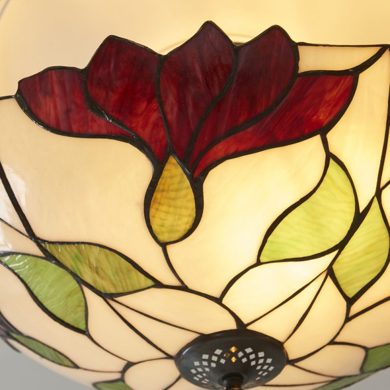 Interiors1900-111896 - Botanica - Satin Black 3 Light Semi Flush with Tiffany Glass