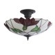 Interiors1900-111896 - Botanica - Satin Black 3 Light Semi Flush with Tiffany Glass