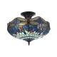 Interiors1900-111897 - Dragonfly - Satin Black 3 Light Semi Flush with Tiffany Glass