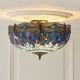 Interiors1900-111899 - Dragonfly - Satin Black 3 Light Flush with Tiffany Glass