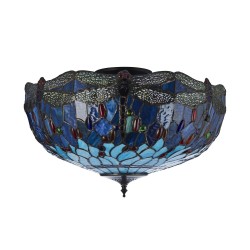 Dragonfly - Satin Black 3 Light Flush with Tiffany Glass