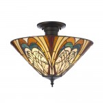 Hector - Satin Black 3 Light Semi Flush with Tiffany Glass