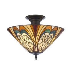 Hector - Satin Black 3 Light Semi Flush with Tiffany Glass