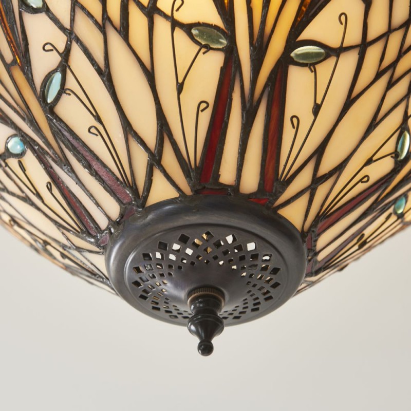 Interiors1900-111905 - Hector - Satin Black 3 Light Semi Flush with Tiffany Glass