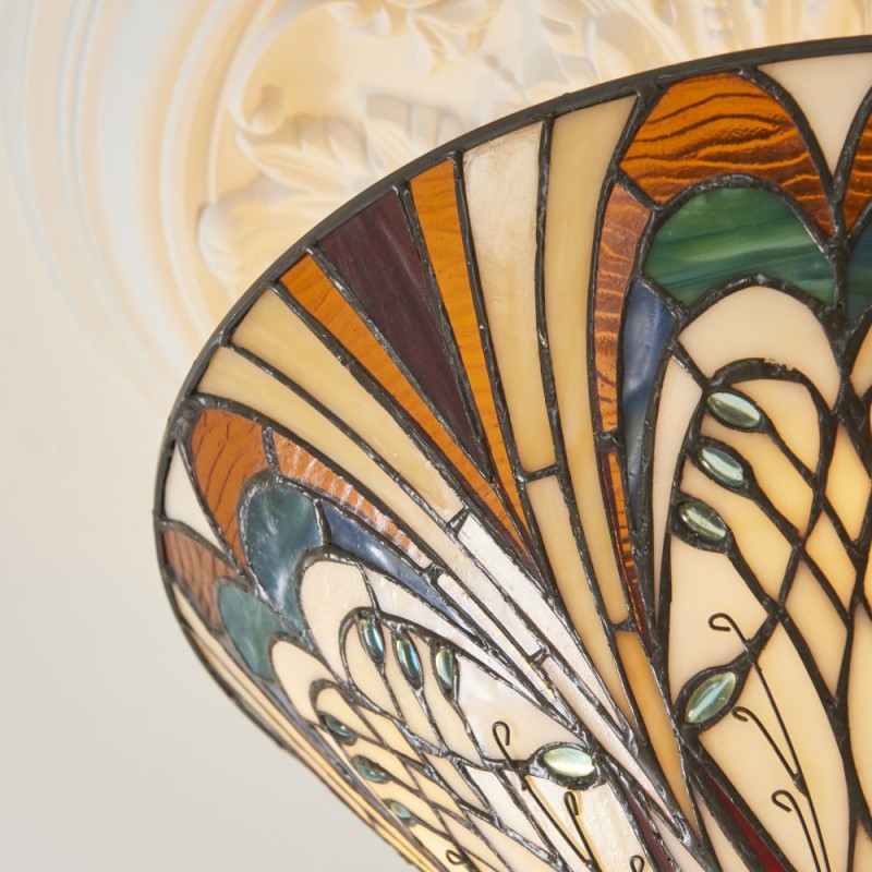 Interiors1900-111905 - Hector - Satin Black 3 Light Semi Flush with Tiffany Glass