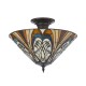 Interiors1900-111905 - Hector - Satin Black 3 Light Semi Flush with Tiffany Glass