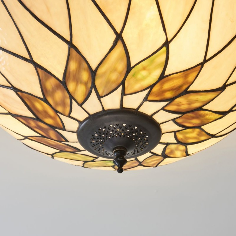 Interiors1900-111906 - Hutchinson - Satin Black 3 Light Semi Flush with Tiffany Glass