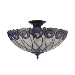 Hutchinson - Satin Black 3 Light Semi Flush with Tiffany Glass