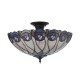 Interiors1900-111906 - Hutchinson - Satin Black 3 Light Semi Flush with Tiffany Glass