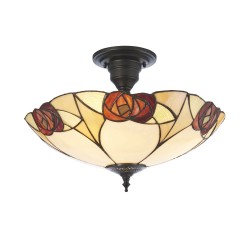 Ingram - Satin Black 3 Light Semi Flush with Tiffany Glass
