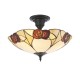 Interiors1900-111907 - Ingram - Satin Black 3 Light Semi Flush with Tiffany Glass