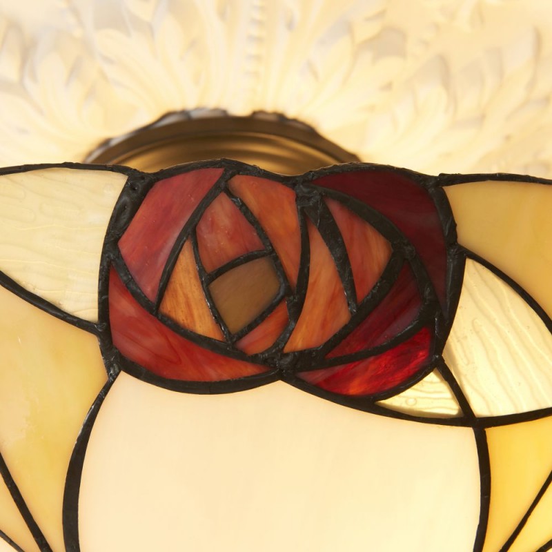 Interiors1900-111907 - Ingram - Satin Black 3 Light Semi Flush with Tiffany Glass