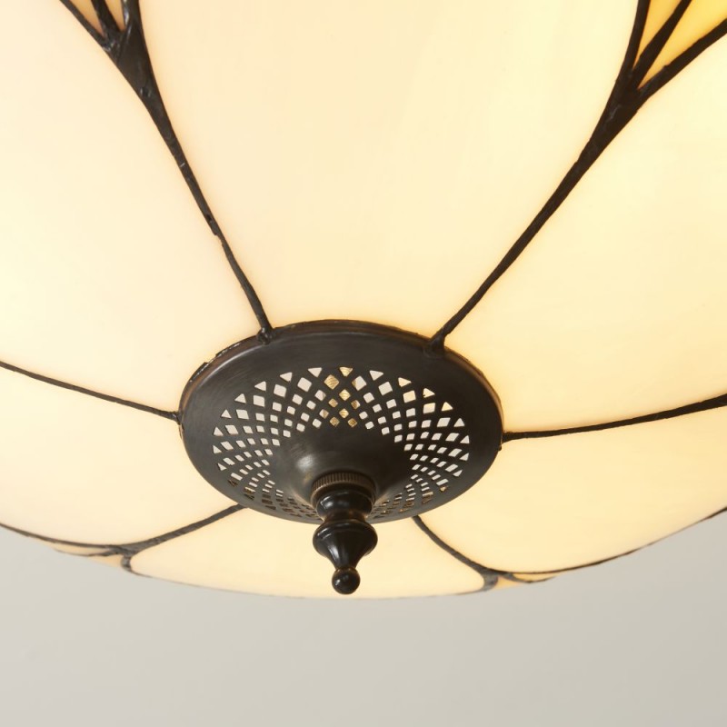 Interiors1900-111907 - Ingram - Satin Black 3 Light Semi Flush with Tiffany Glass