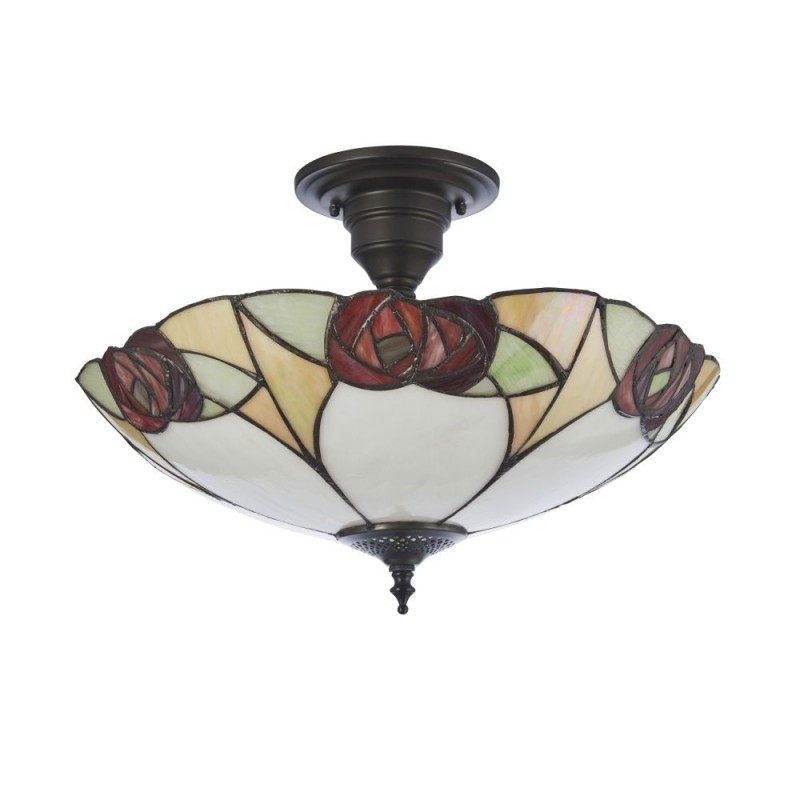 Interiors1900-111907 - Ingram - Satin Black 3 Light Semi Flush with Tiffany Glass