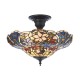 Interiors1900-111915 - Sullivan - Satin Black 3 Light Semi Flush with Tiffany Glass