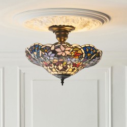 Sullivan - Satin Black 3 Light Semi Flush with Tiffany Glass